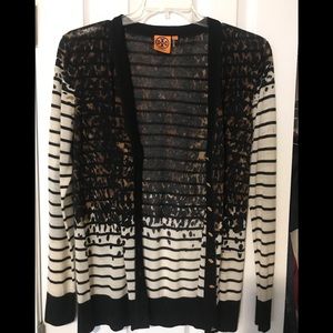 Tory Burch Striped Animal Print Cardigan